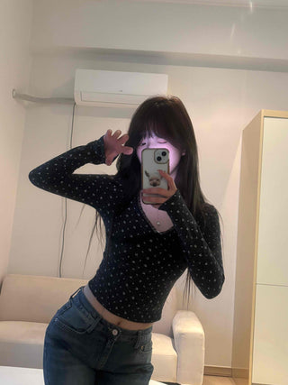 Mini Flower Print Raglan Crop Long Sleeve Tee