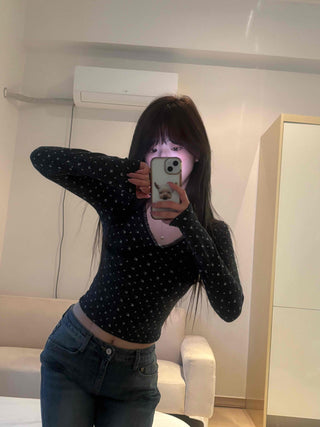 Mini Flower Print Raglan Crop Long Sleeve Tee
