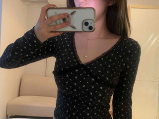 Mini Flower Print Raglan Crop Long Sleeve Tee