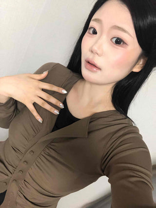 Tailored Neckline Shirt-Style Pintuck Long Sleeve T-Shirt