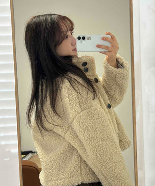 Round Collar Simple Minimalist Fluffy Sherpa Short Jacket