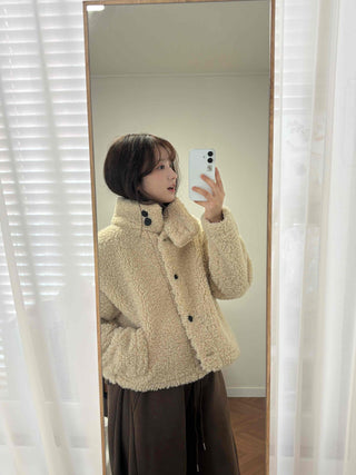 Round Collar Simple Minimalist Fluffy Sherpa Short Jacket
