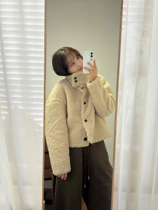Round Collar Simple Minimalist Fluffy Sherpa Short Jacket