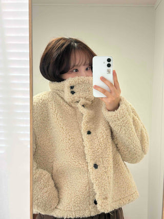 Round Collar Simple Minimalist Fluffy Sherpa Short Jacket