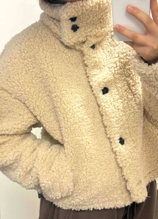 Round Collar Simple Minimalist Fluffy Sherpa Short Jacket