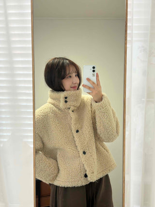Round Collar Simple Minimalist Fluffy Sherpa Short Jacket