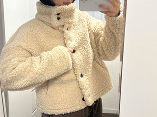 Round Collar Simple Minimalist Fluffy Sherpa Short Jacket