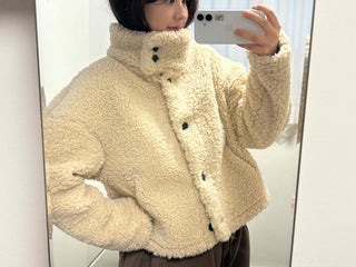 Round Collar Simple Minimalist Fluffy Sherpa Short Jacket