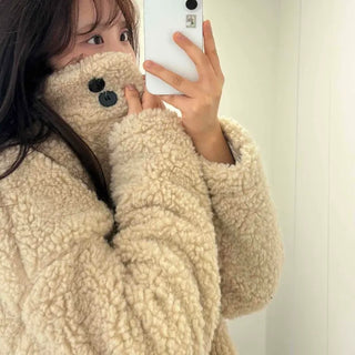 Round Collar Simple Minimalist Fluffy Sherpa Short Jacket