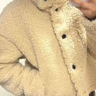 Round Collar Simple Minimalist Fluffy Sherpa Short Jacket