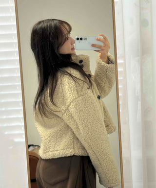 Round Collar Simple Minimalist Fluffy Sherpa Short Jacket