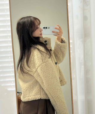 Round Collar Simple Minimalist Fluffy Sherpa Short Jacket