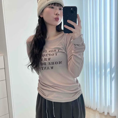 Vintage Lettering Embroidered Loose Fit Long Sleeve T-shirt