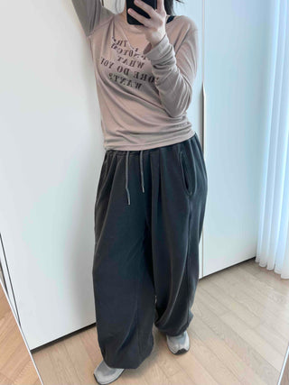Vintage Lettering Embroidered Loose Fit Long Sleeve T-shirt