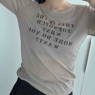Vintage Lettering Embroidered Loose Fit Long Sleeve T-shirt