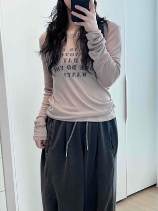 Vintage Lettering Embroidered Loose Fit Long Sleeve T-shirt