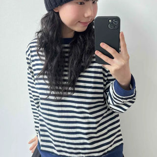 Marine Border Round Neck Stitch Contrast Sweatshirt