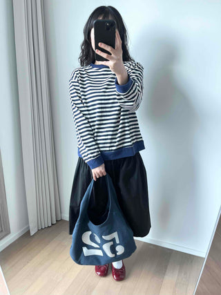 Marine Border Round Neck Stitch Contrast Sweatshirt