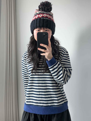 Marine Border Round Neck Stitch Contrast Sweatshirt