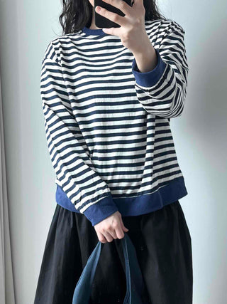 Marine Border Round Neck Stitch Contrast Sweatshirt