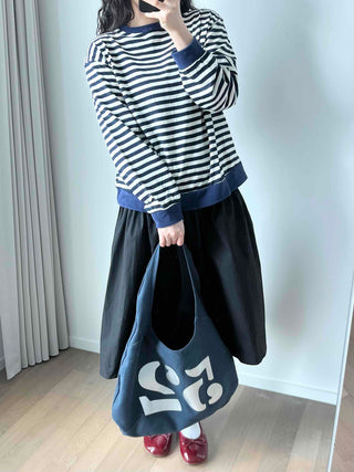 Marine Border Round Neck Stitch Contrast Sweatshirt