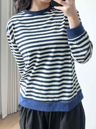 Marine Border Round Neck Stitch Contrast Sweatshirt