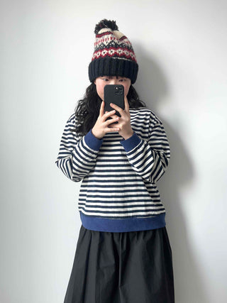 Marine Border Round Neck Stitch Contrast Sweatshirt