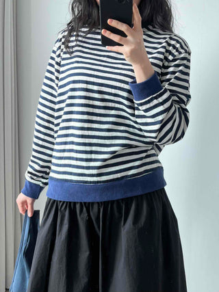 Marine Border Round Neck Stitch Contrast Sweatshirt