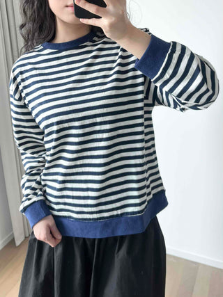 Marine Border Round Neck Stitch Contrast Sweatshirt