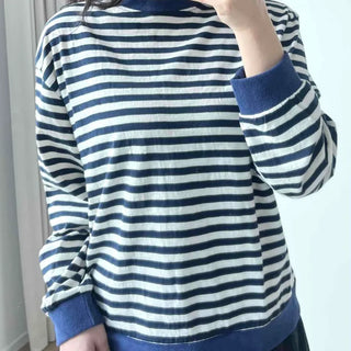 Marine Border Round Neck Stitch Contrast Sweatshirt