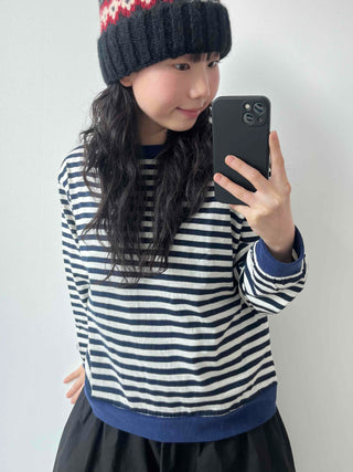 Marine Border Round Neck Stitch Contrast Sweatshirt