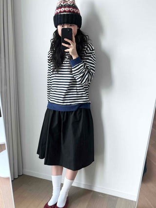 Marine Border Round Neck Stitch Contrast Sweatshirt