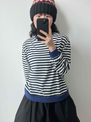 Marine Border Round Neck Stitch Contrast Sweatshirt