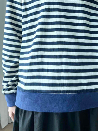 Marine Border Round Neck Stitch Contrast Sweatshirt