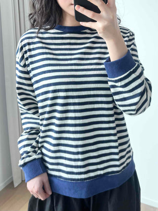 Marine Border Round Neck Stitch Contrast Sweatshirt