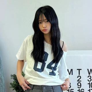 Ruby Big Number One-Shoulder Loose T-shirt