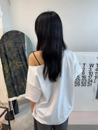Ruby Big Number One-Shoulder Loose T-shirt