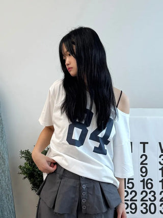 Ruby Big Number One-Shoulder Loose T-shirt
