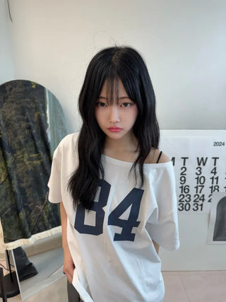 Ruby Big Number One-Shoulder Loose T-shirt