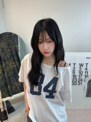 Ruby Big Number One-Shoulder Loose T-shirt