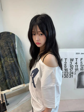 Ruby Big Number One-Shoulder Loose T-shirt