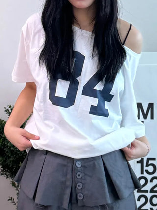 Ruby Big Number One-Shoulder Loose T-shirt