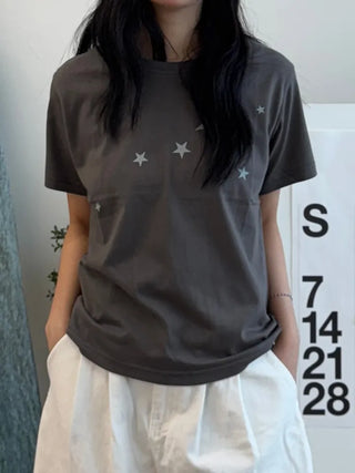 Miru Kitsch Star Print Semi-Crop Short Sleeve T-shirt