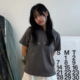Miru Kitsch Star Print Semi-Crop Short Sleeve T-shirt