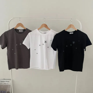 Miru Kitsch Star Print Semi-Crop Short Sleeve T-shirt