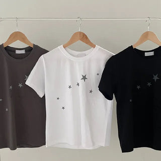 Miru Kitsch Star Print Semi-Crop Short Sleeve T-shirt