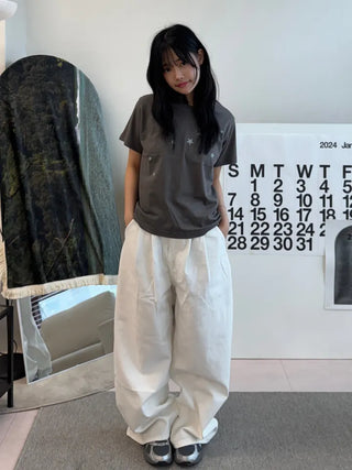 Miru Kitsch Star Print Semi-Crop Short Sleeve T-shirt