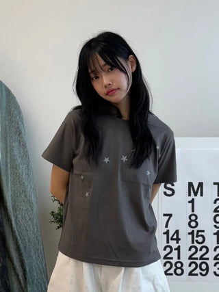 Miru Kitsch Star Print Semi-Crop Short Sleeve T-shirt