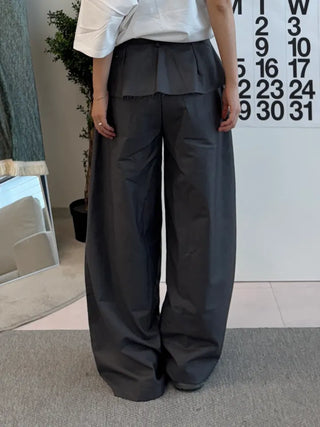 Dubi Balloon Fit Long Wide Button Wrap Layered Slacks