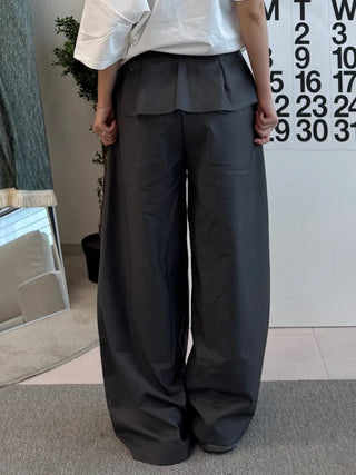 Dubi Balloon Fit Long Wide Button Wrap Layered Slacks